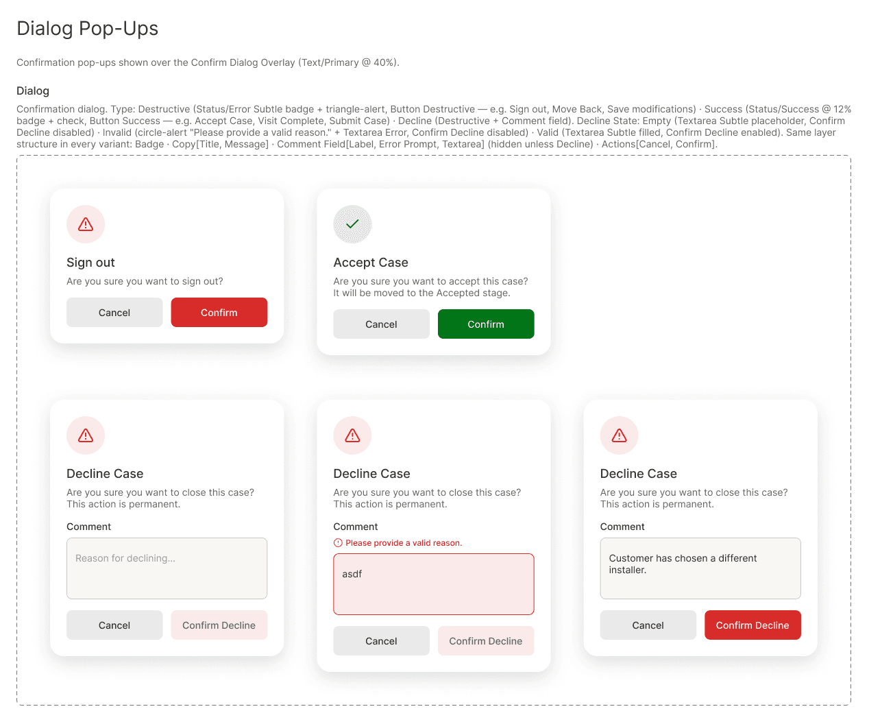SHIP Portal mockup - confirmation dialogs
